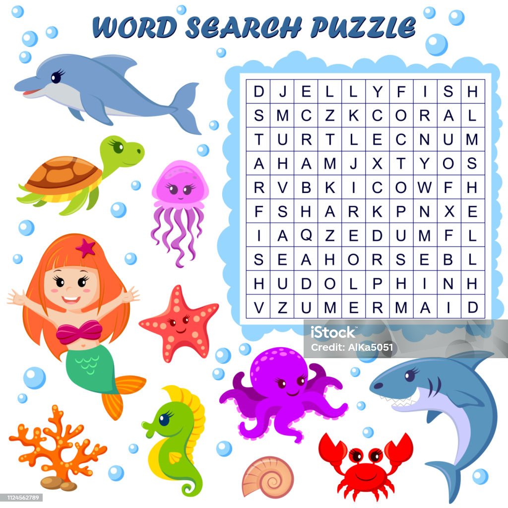 Word Search Puzzle Vector Education Game For Children Sea Animals Stock  Illustration - Download Image Now - iStock