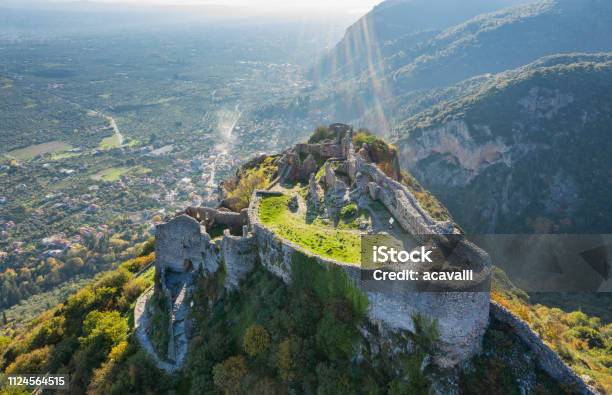 Old Castle Ruins On A Mountain Stock Photo - Download Image Now - Mistras, Peloponnese, Greece
