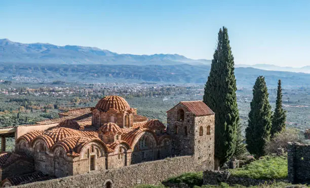 Greece. Peloponnese. Sparta. The Mystras Castle. Orthodox church in the Mystras Castle complex