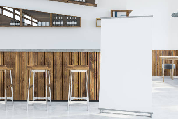 istock Bar with stools in white cafe, poster 1124566323