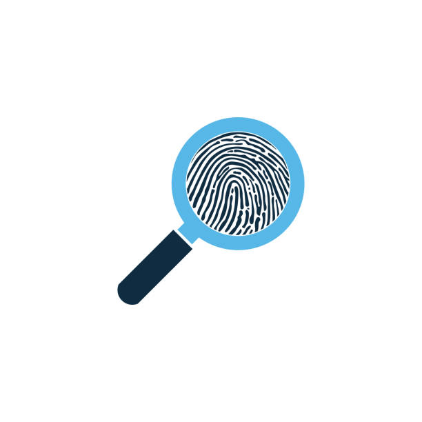 istock Black fingerprint through magnifying glass vector illustration. Criminalistics research. vector illustration isolated on white background. 1124569499