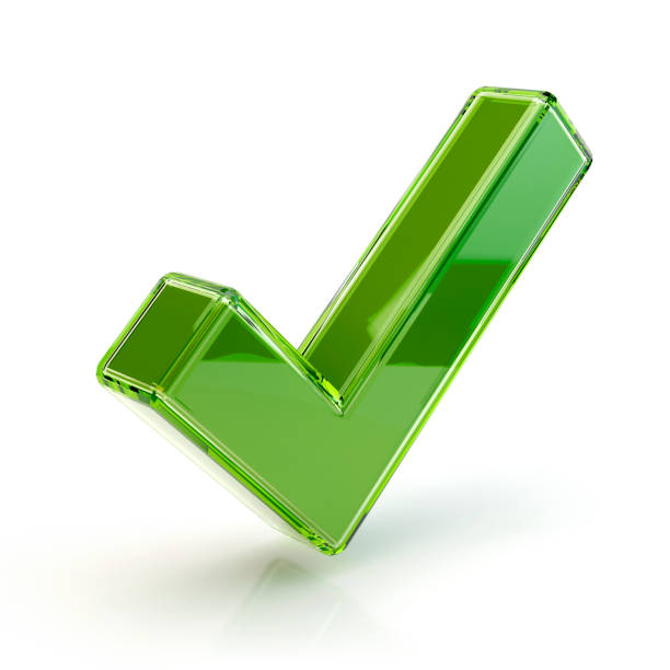зеленый контрольный знак, 3d иллюстрация - yes no push button questionnaire стоковые фото и изображения