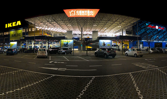 Grancia, Ticino, Switzerland - January 24, 2019: Centro Lugano Sud in the evening, is the leading shopping centre in Ticino, with more than 50 shops inside, Grancia, Switzerland