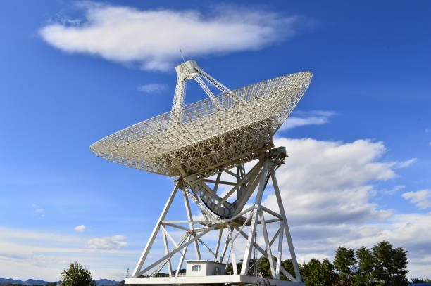 istock Array of satellite dishes or radio antennas against sky. Space observatory. 1124583001