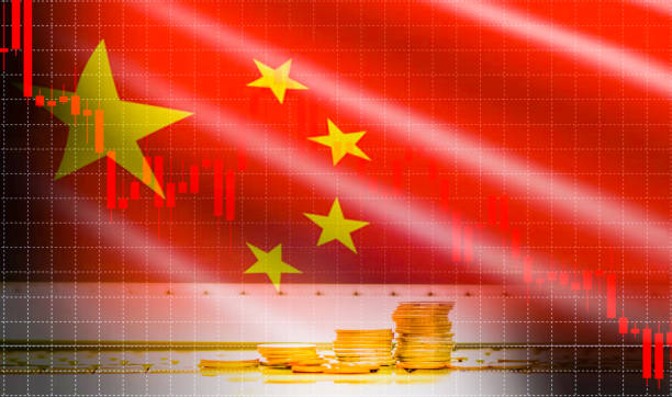 istock China flag candlestick graph background Stock market exchange analysis 1124590997
