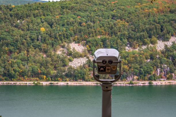 coin operated binoculars at scenic overlook at devils lake state park in wisconsin - devils lake imagens e fotografias de stock