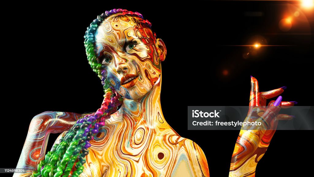 Colorful Girl With Braids Woman With Face Covered In Colors And Braided Hair  Style On Colored Background 3d Render Stock Photo - Download Image Now -  iStock