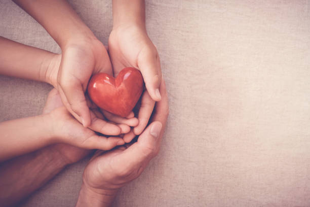 manos sosteniendo el corazón rojo, seguro de salud, concepto de donación - dar fotos fotografías e imágenes de stock