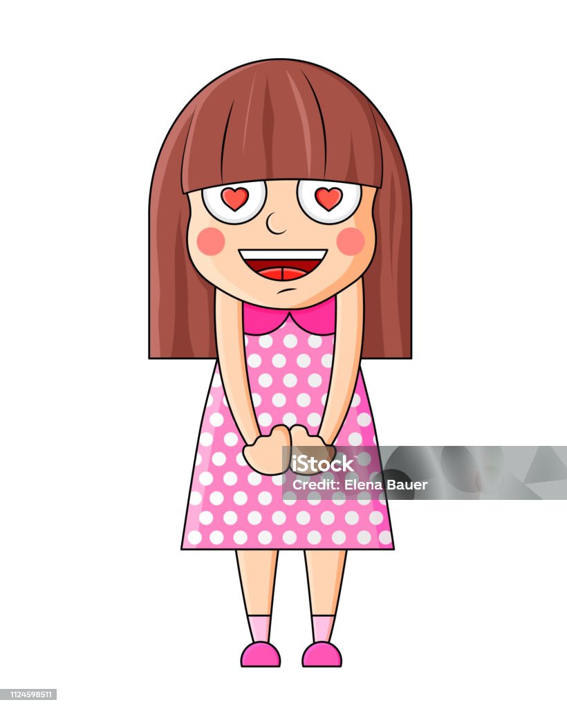 Cute Cartoon Girl With Love In Eyes Stock Illustration - Download Image Now  - Anthropomorphic Smiley Face, Art, Baby - Human Age - iStock