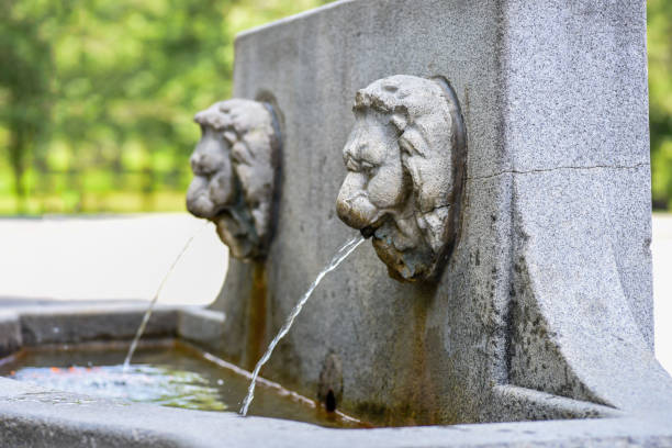 istock Stone  water fountain in Montreal park 1124599098