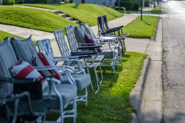 Chairs set up along parade route to hold dibs spots