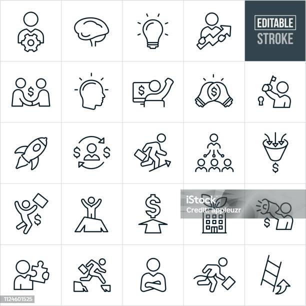 Ondernemer Lijn Icons Bewerkbare Beroerte Stockvectorkunst en meer beelden van Pictogram - Pictogram, Entrepreneur, Klein bedrijf