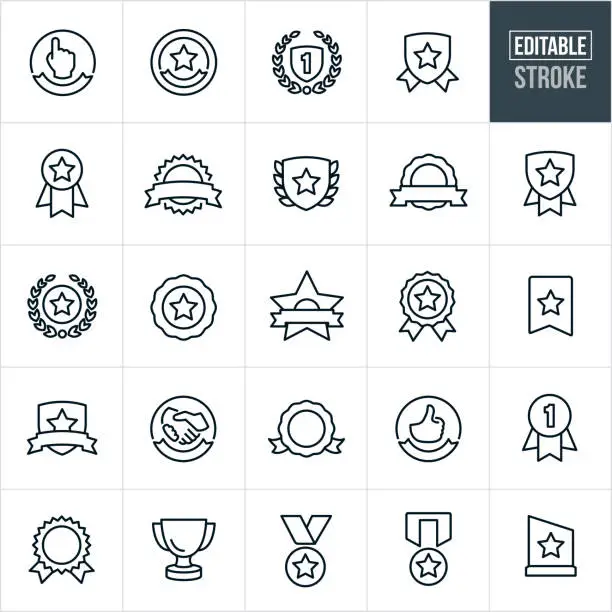 Vector illustration of Awards And Ribbons Line Icons - Editable Stroke