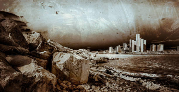 istock Detroit Skyline - Grunge 1124601552