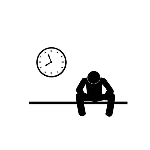 Vector illustration of worker waiting at  8.00 o'clock, vector illustration.