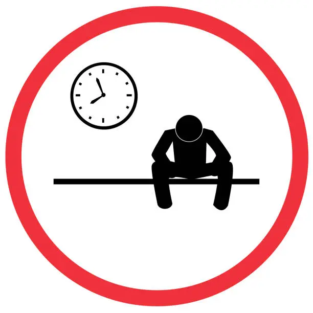 Vector illustration of worker waiting at  8.00 o'clock, vector illustration.