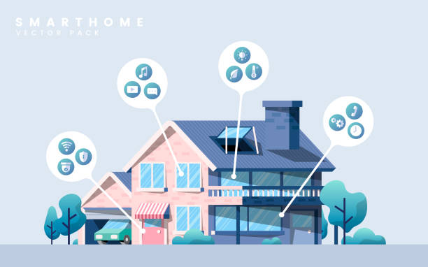 illustrazioni stock, clip art, cartoni animati e icone di tendenza di casa con tecnologia intelligente - domotica