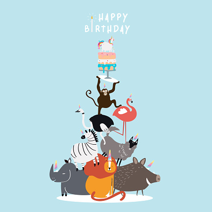 Animal themed birthday postcard vector