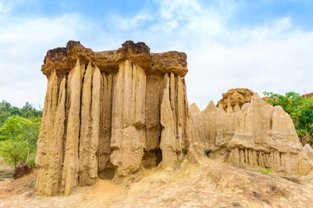 istock landscape of soil textures eroded sandstone pillars, columns and cliffs, 