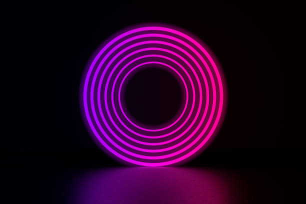 3 d のレンダリング抽象的な背景、サークル線、ネオン、レーザー ショーを輝く - blurred motion circle reflection illuminated ストックフォトと画像