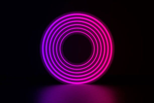 istock 3d render abstract background, glowing circle lines, neon lights, laser show 1124621985
