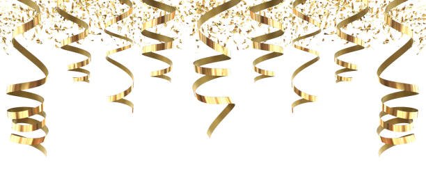 party golden streamers rich carnival isolated in white background - 3d rendering