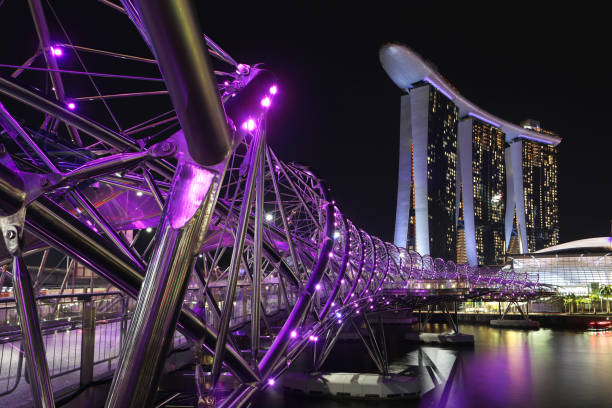 シンガポールマリーナ・ベイ・サンズ・アット・ナイト - marina bay sands hotel architecture asia travel destinations ストックフォトと画像