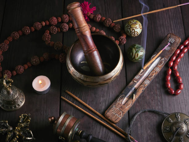 istock Tibetan religious objects for meditation and alternative medicine 1124627014