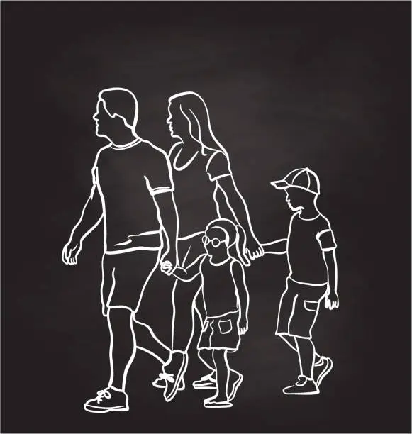 Vector illustration of Holding Hands To Cross Chalkboard