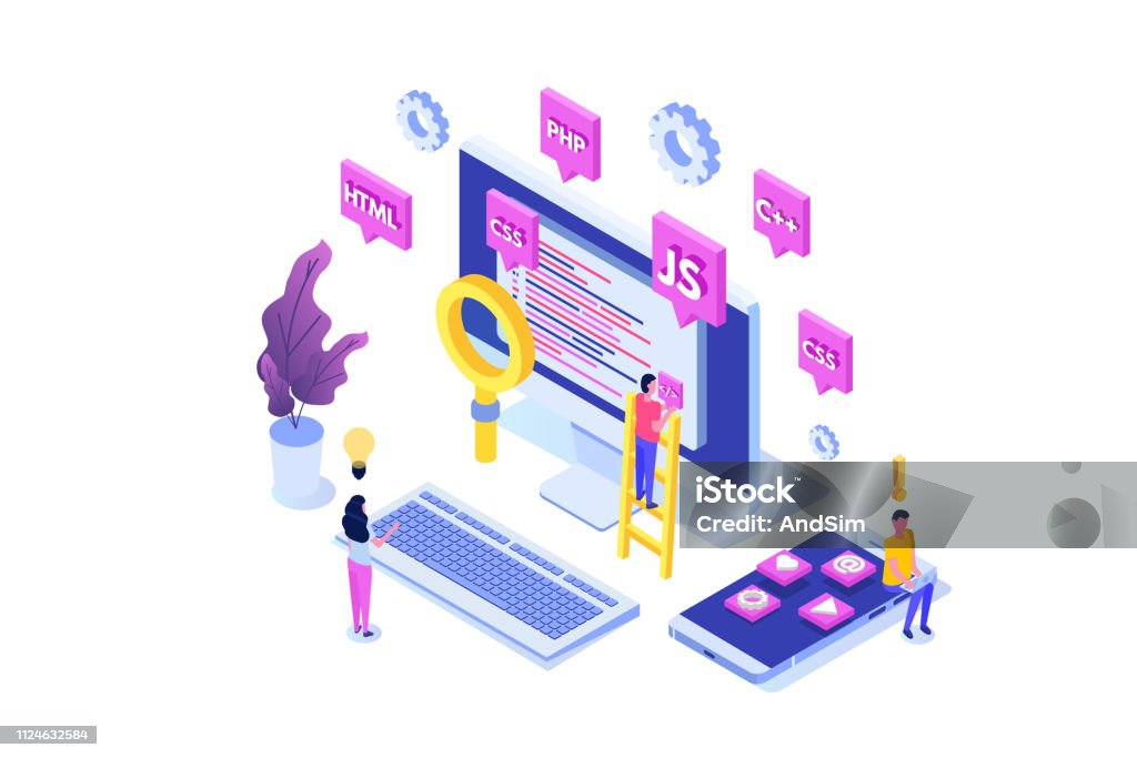 Programming Software Or App Development Isometric Concept Big Data ...