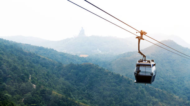 Cable car over the mountains Cable car over the mountains. tian tan buddha stock pictures, royalty-free photos & images