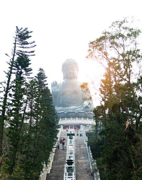 Tourist climbing steps to Tian Tan Buddha Tourist climbing steps to Tian Tan Buddha. tian tan buddha stock pictures, royalty-free photos & images