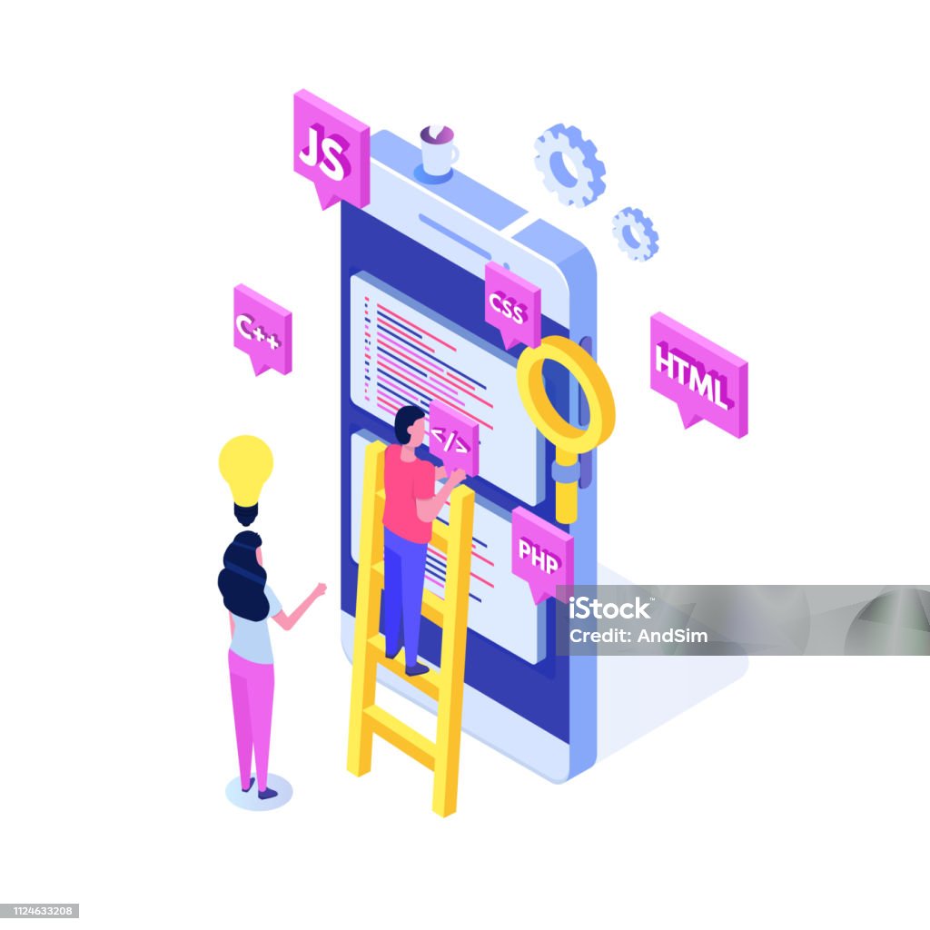 Programming Software Or App Development Isometric Concept Big Data ...