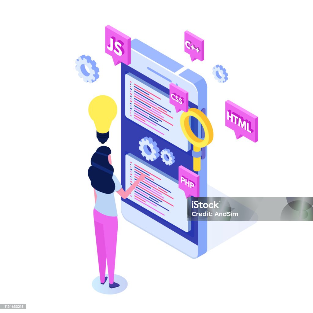 Programming Software Or App Development Isometric Concept Big Data ...