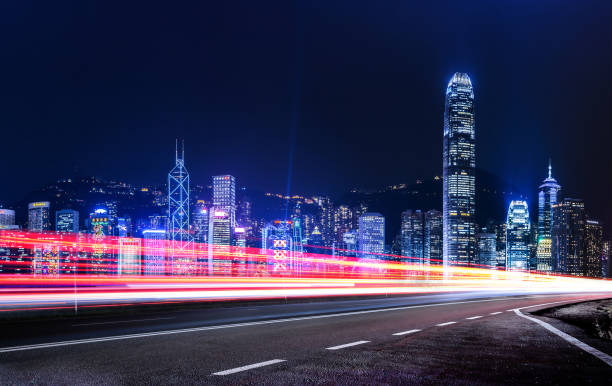 Traffic city night, Hong Kong