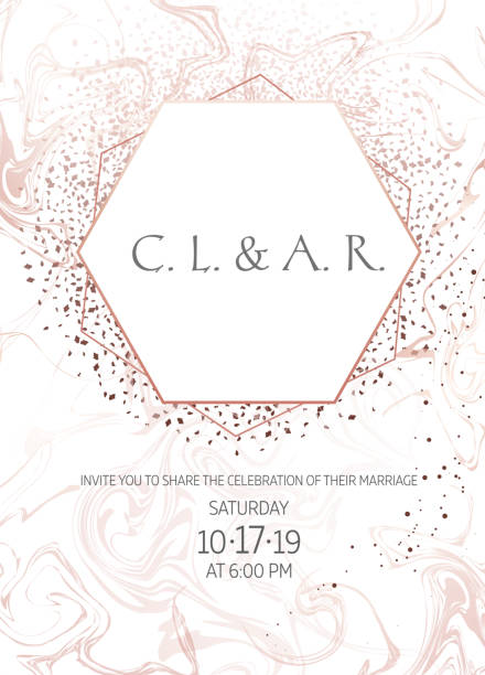 Delicate and simple vertical wedding invitation. Powder blush effect texture. Elegant pink gold glitter and marble vector design card. Delicate and simple vertical wedding invitation. Powder blush effect texture. Beauty fashion style. All elements are isolated and editable. rose gold glitter stock illustrations