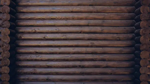 Photo of Dark colored wooden cabin wall texture background