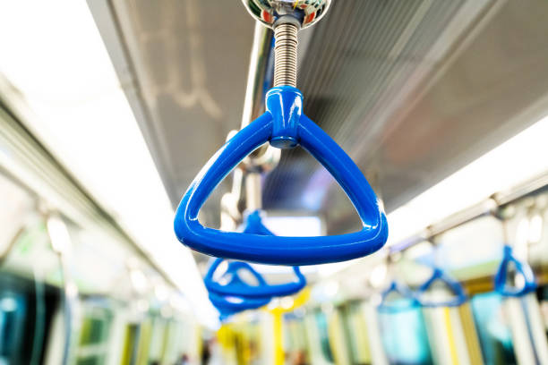 istock Blue handles in the bus 1124641119