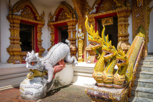 Dragon statues in Wat Buppharam temple, Chiang Mai, Thailand