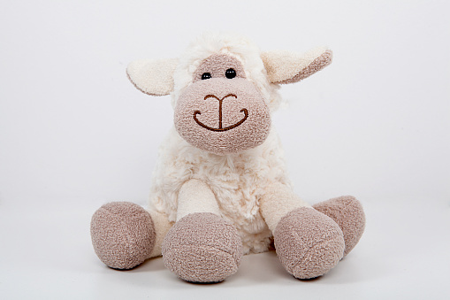 Toy lamb isolated on white background.