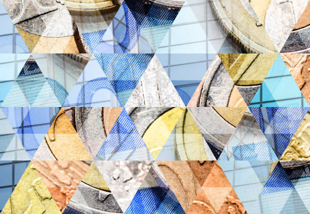 Abstract triangle mosaic background: Euro coins