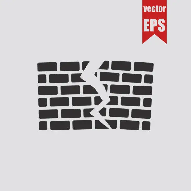 Vector illustration of Ruined brick wall icon.Vector illustration.