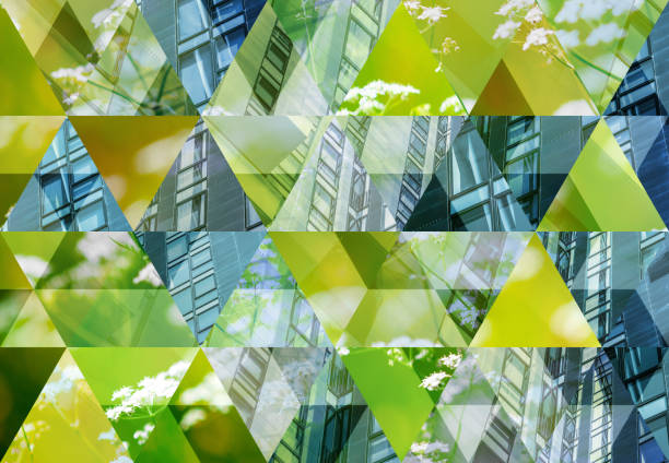 abstracta fondo de mosaico triángulo: arquitectura verde - green city futuristic clean fotografías e imágenes de stock