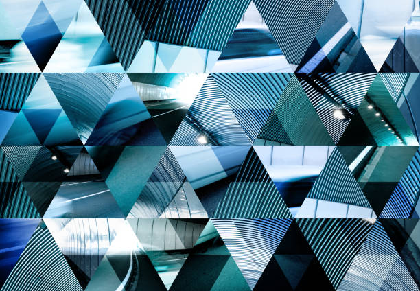 Abstract triangle mosaic background: Fast car in modern tunnel Abstract triangle mosaic background: Fast car in modern tunnel car geometry stock pictures, royalty-free photos & images