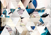 istock Abstract triangle mosaic background: Magnifying glass on antique anatomy book 1124646735