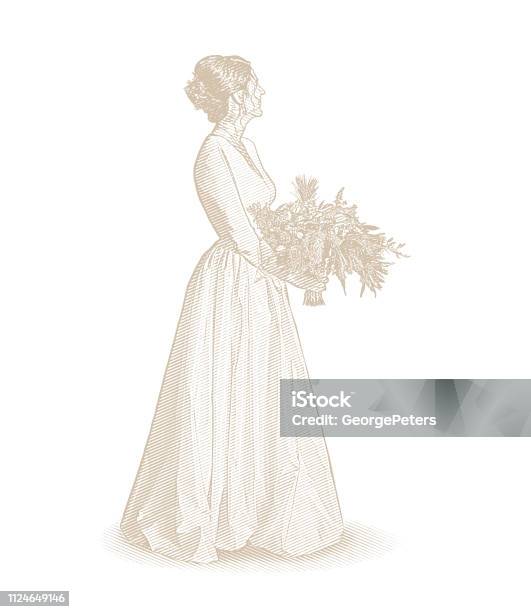 Bride Wedding Dress And Bouquet Stock Illustration - Download Image Now - Adult, Adults Only, Arts Culture and Entertainment