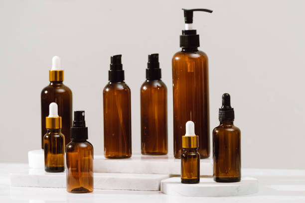 istock Set of empty brown transparent spray bottles 1124649372