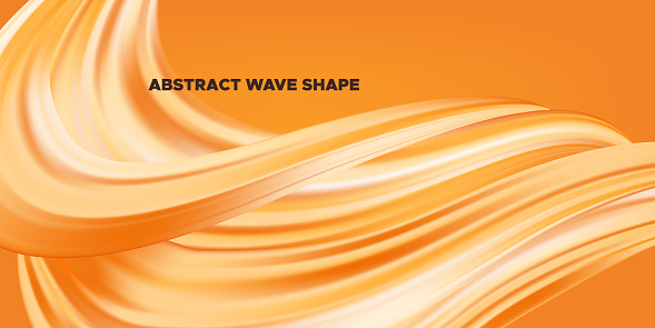 Abstract Fluid, Orange Liquid Shape Background. Brush or Ink Strokes Paint, Pastel Artwork. Movement of Wave Fluid with 3d Effect. Color Flow Poster or Wallpaper Template. Vector Gold Fluid Banner.