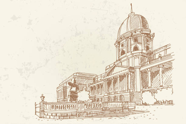 Vector sketch of Royal palace in Budapest, Hungary. Artistic retro style.