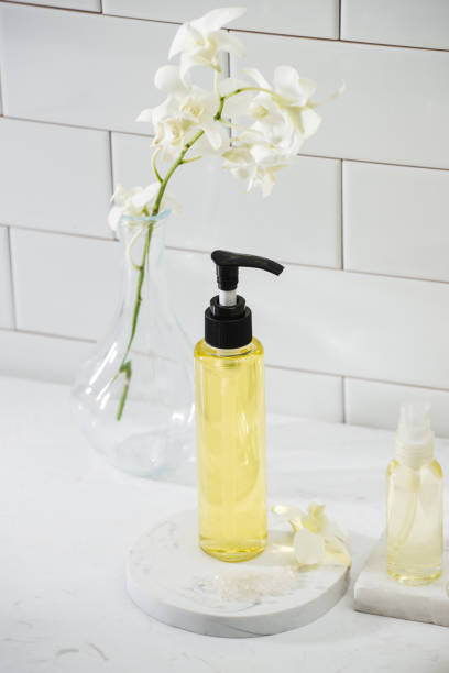 istock Spa set with white orchid, oil, salt 1124650586